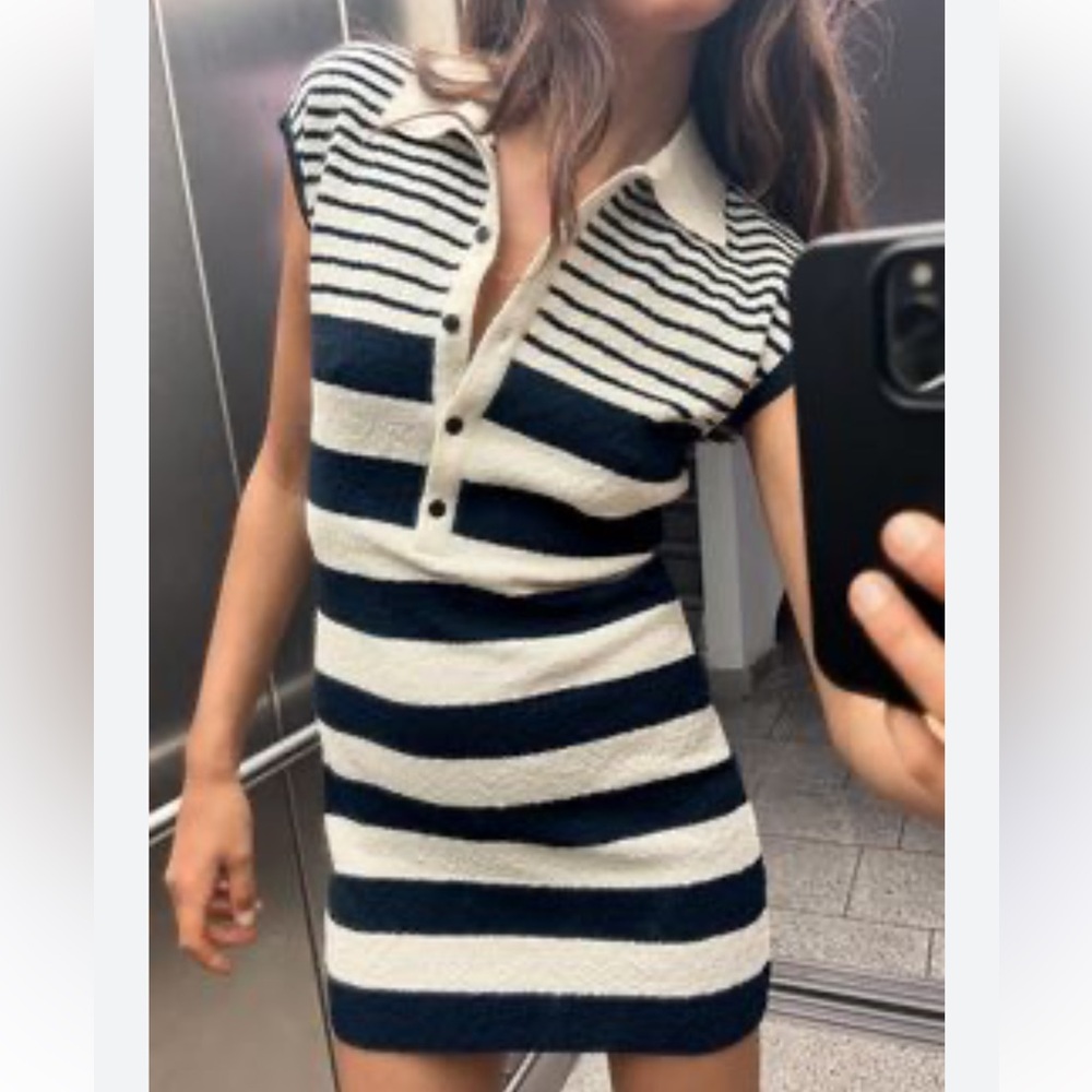 ZARA Striped Navy and White Sweater Dress - Picture 2 of 6